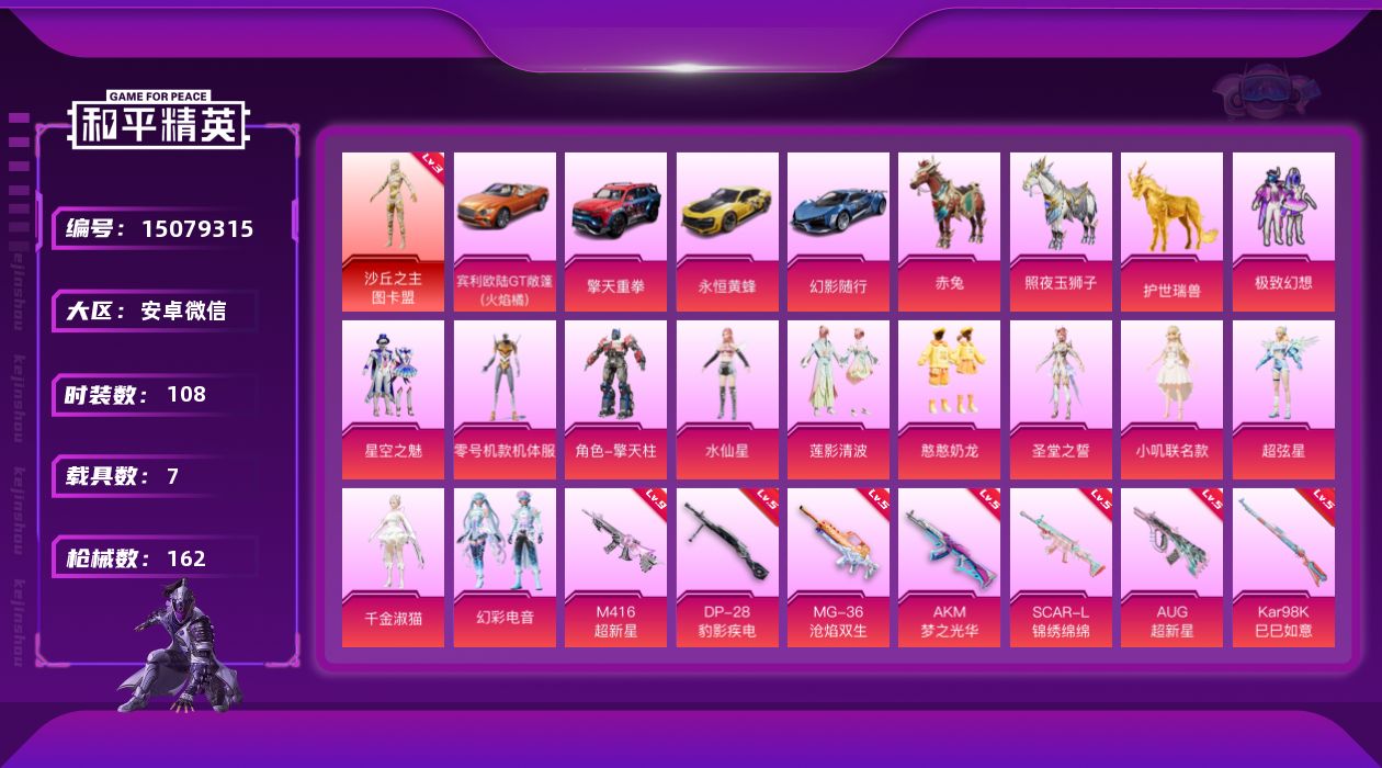 和平精英账号安卓微信[15079315]地铁天赋满级/无敌战神框/M416-超新星(九级)可二次【店主推荐捡漏号！可直接换绑】安卓 微信/-1神装-12粉装-12特效枪-7载具-8粉色飞行器-69843热力值-12王牌印