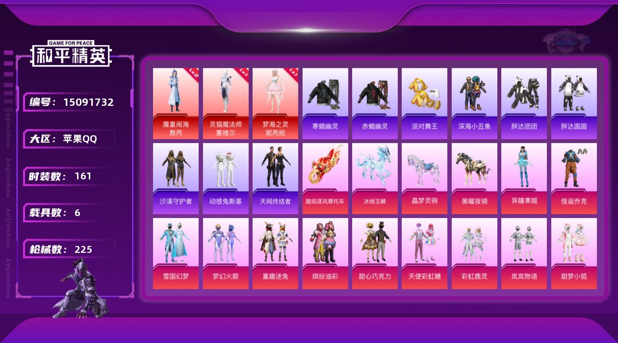 和平精英账号苹果QQ[15091732]【店主推荐捡漏号！可直接换绑】素材身法号/璀璨碎片871 苹果 手Q-3神装-26粉装-21特效枪-6载具-11粉色飞行器-8.7w热力值-7王牌印记-161套装-225枪皮【红色
