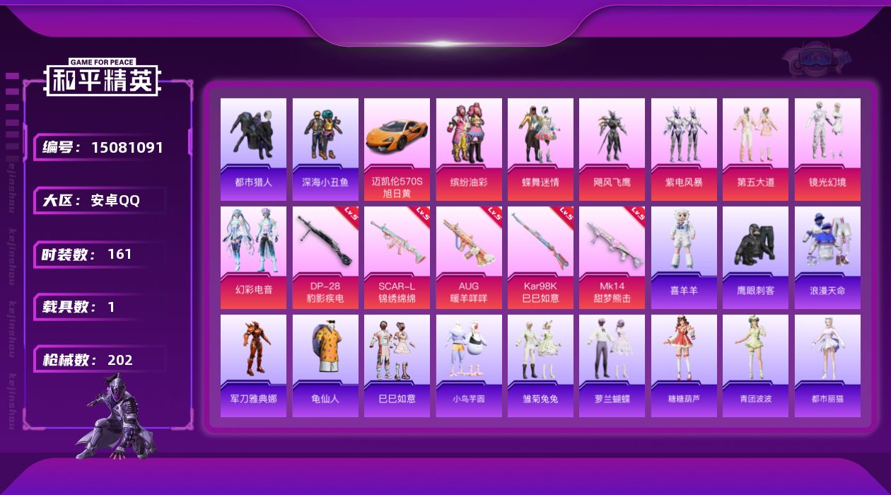 和平精英账号安卓QQ[15081091]可二次【店主推荐捡漏号！可直接换绑】/素材身法号/地铁满天赋 安卓 手Q-7粉装-5特效枪-1载具-1粉色飞行器-5.7w热力值-8王牌印记-161套装-202枪皮【热门品类】：粉