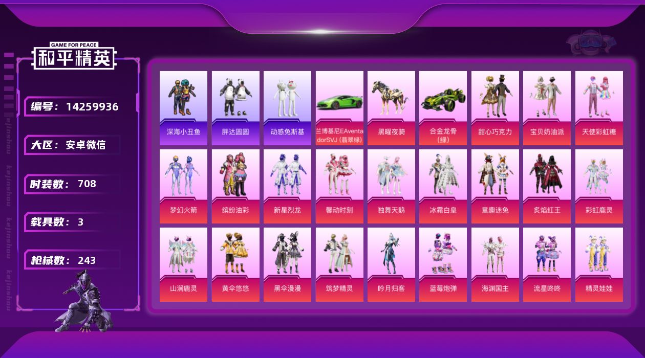 和平精英账号安卓微信3载具-208套装-243枪皮-[]33粉装 12特效枪 3载具 15印记 可二次 可修改实名 战神