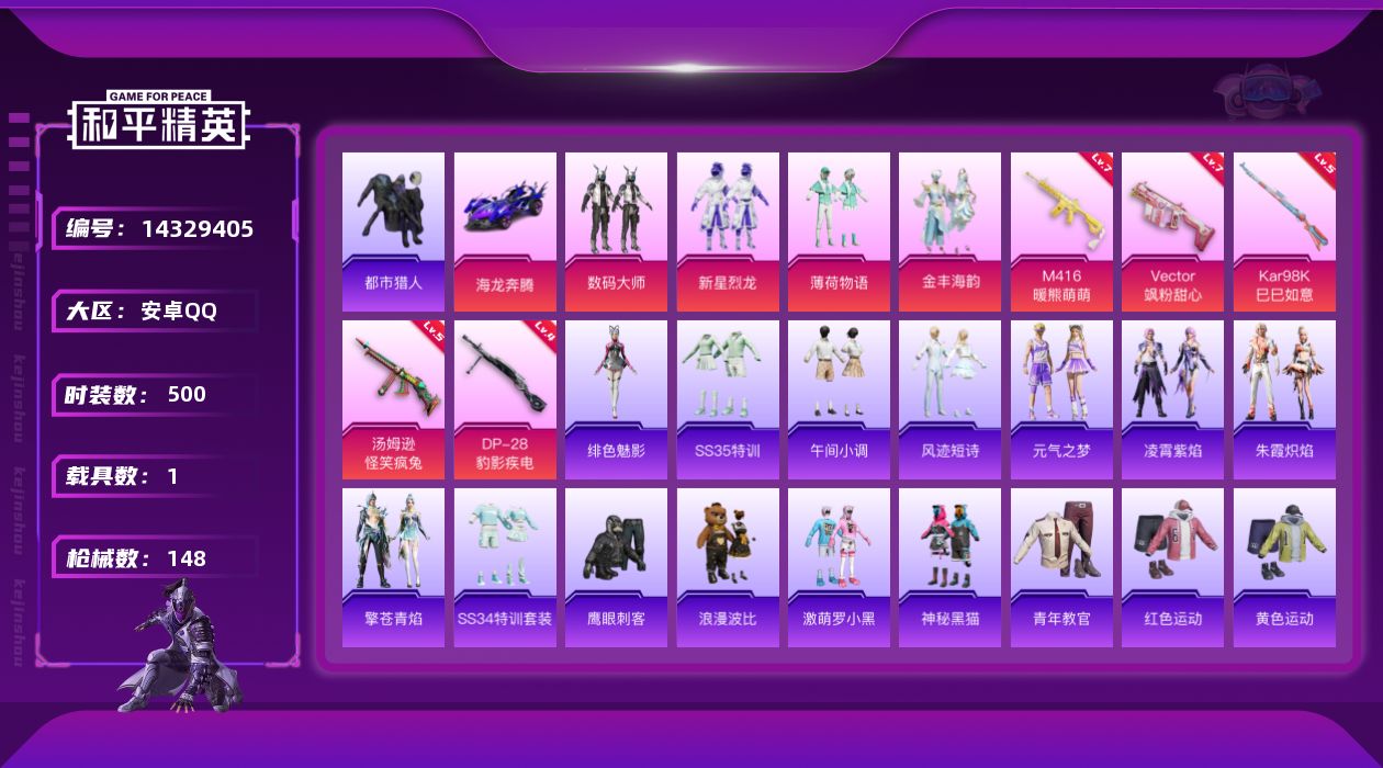 和平精英账号安卓QQ1载具-134套装-148枪皮-[]4粉装 5特效枪 1载具 7印记 可二次 可修改实名 
【热门装