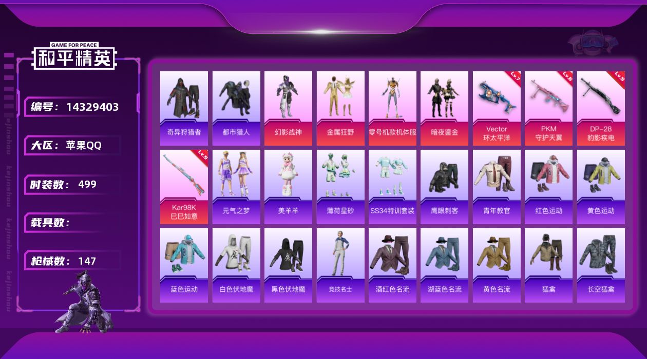 和平精英账号苹果QQ[14329403]4粉装 4特效枪 13印记 可二次 可修改实名 
【热门装扮】:奇异狩猎者,零号