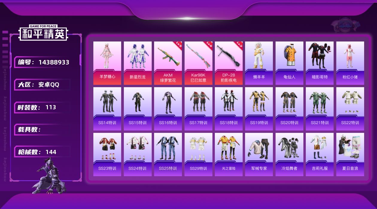 和平精英账号安卓QQ[14388933]可二次【店主推荐捡漏号！可直接换绑】/绝世印记1 安卓 手Q-2粉装-3特效枪-4.3w热力值-9王牌印记-113套装-144枪皮【热门品类】：套装-龟仙人，套装-暗影哥特，套装-