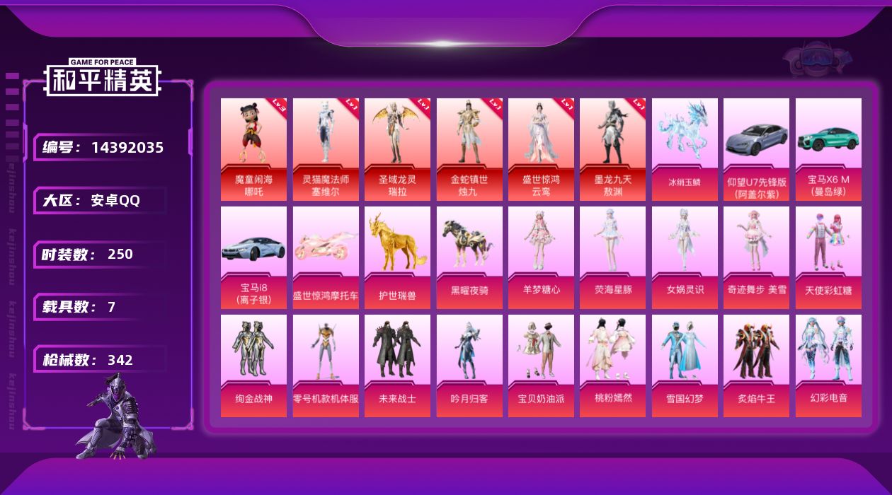 和平精英账号安卓QQ[14392035]DAS7720 可二次 安卓Q-6红装4稀有7载具20粉装23特效枪35热门25