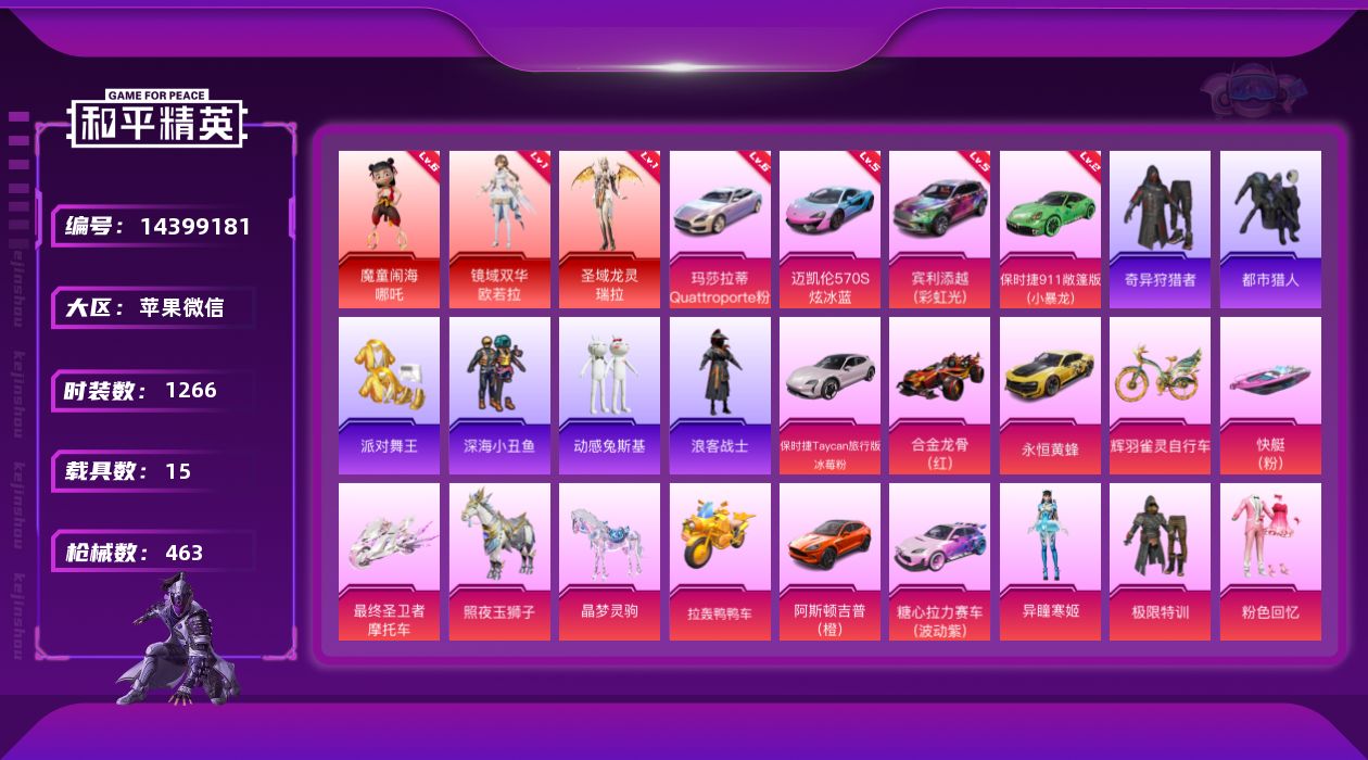 和平精英账号苹果微信[14399181]3红装 70粉装 37特效枪 15载具 22印记 可二次 可修改实名 
【六级神