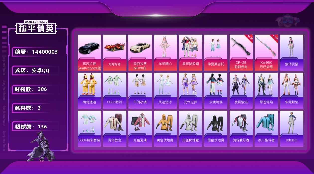 和平精英账号安卓QQ3粉装 2特效枪 3载具 11印记 可二次 可修改实名 
【热门装扮】:羊梦糖心,星穹咏叹调,仲夏莫