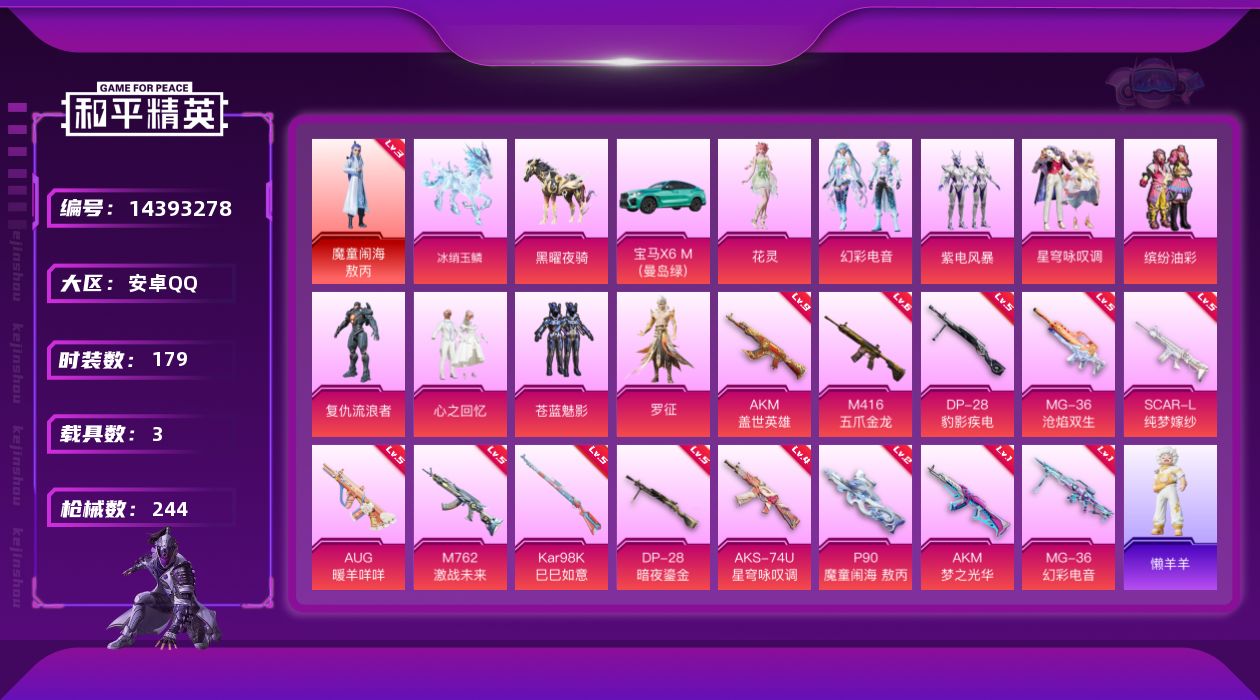 和平精英账号安卓QQ[14393278]DAS7802 包人脸 安卓Q-1135红装碎片 1红装3稀有3载具9粉装13特