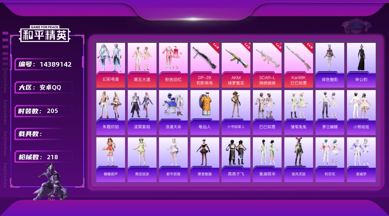 和平精英账号安卓QQ[14389142]【店主推荐捡漏号！可直接换绑】/无敌战神框1/绝世印记1/地铁满天赋 安卓 手Q-无敌战神框-3粉装-4特效枪-2粉色飞行器-7w热力值-20王牌印记-205套装-218枪皮【热门