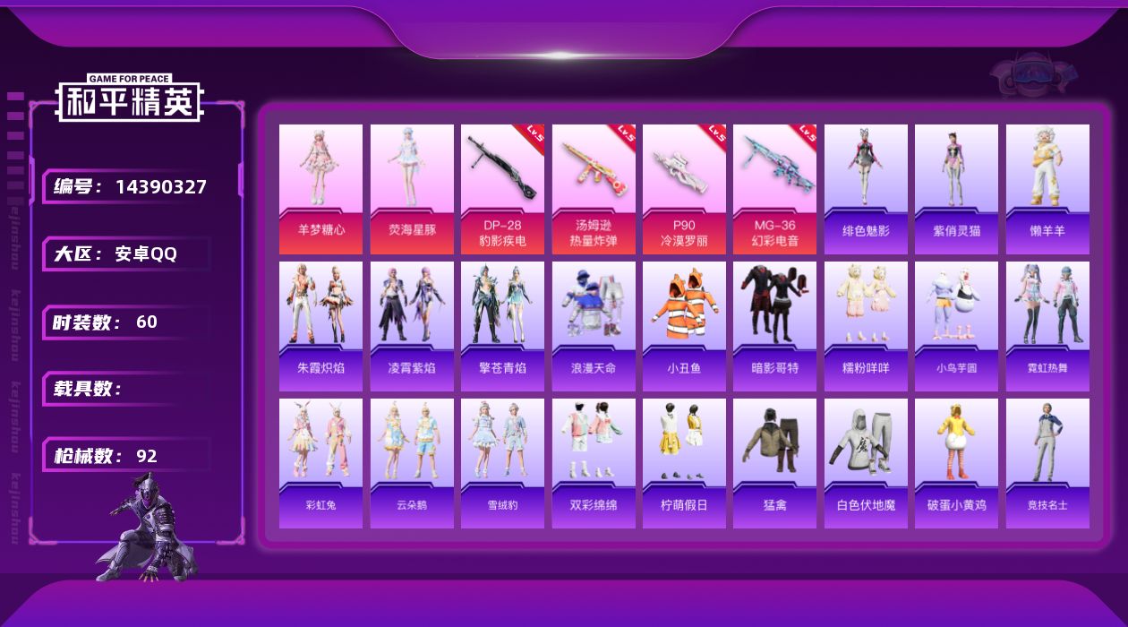 和平精英账号安卓QQ[14390327]【店主推荐捡漏号！可直接换绑】 安卓 手Q-3粉装-4特效枪-1粉色飞行器-2.5w热力值-3王牌印记-60套装-92枪皮【热门品类】：套装-浪漫天命，套装-深海小丑鱼，套装-小丑