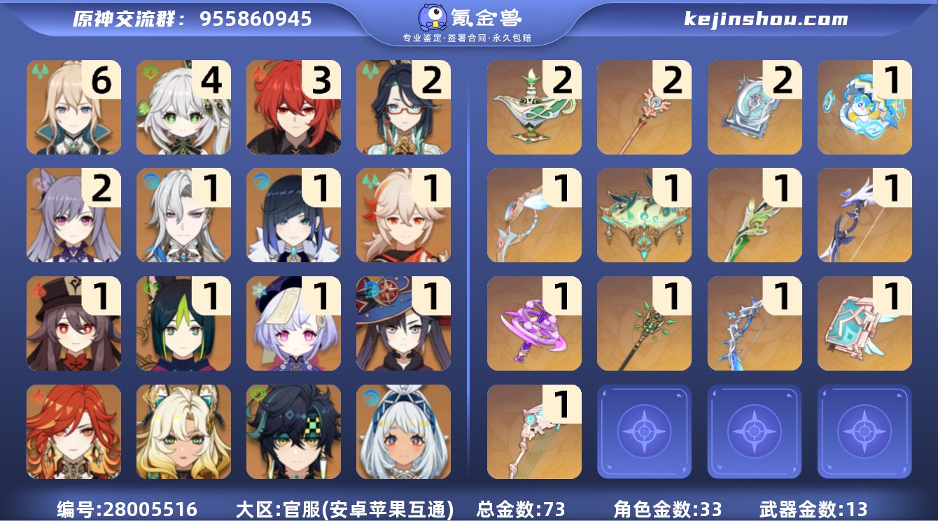 T编号ys140335  33个五星角色 ...