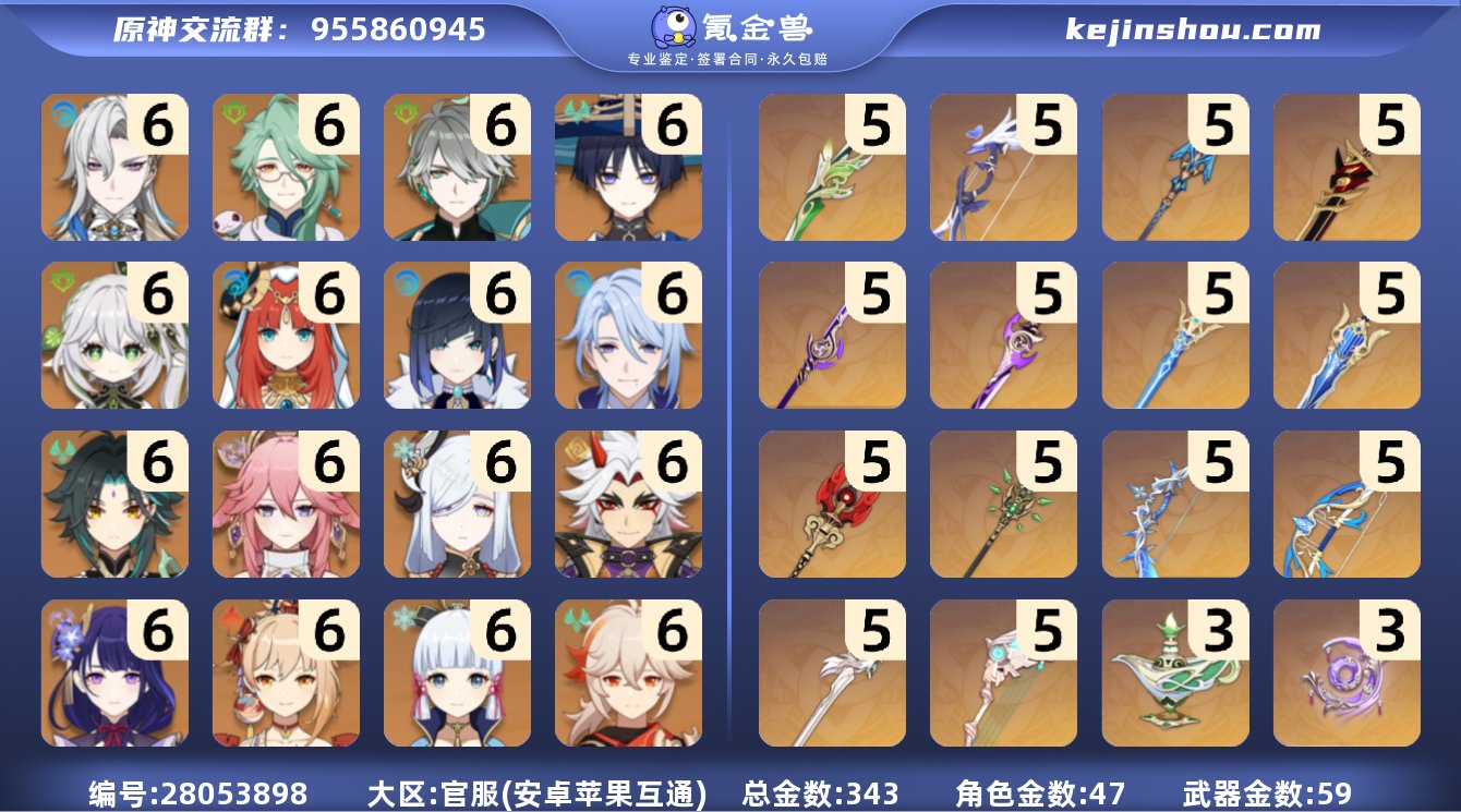 60级/343黄/男主/47个五星角色
0...