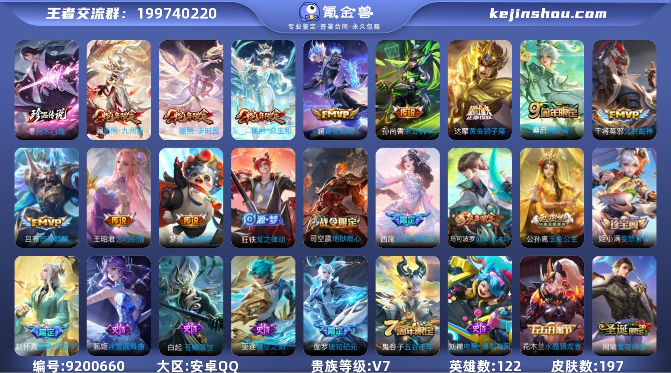 【贵族7 197皮肤1珍品传说11传说 黑...