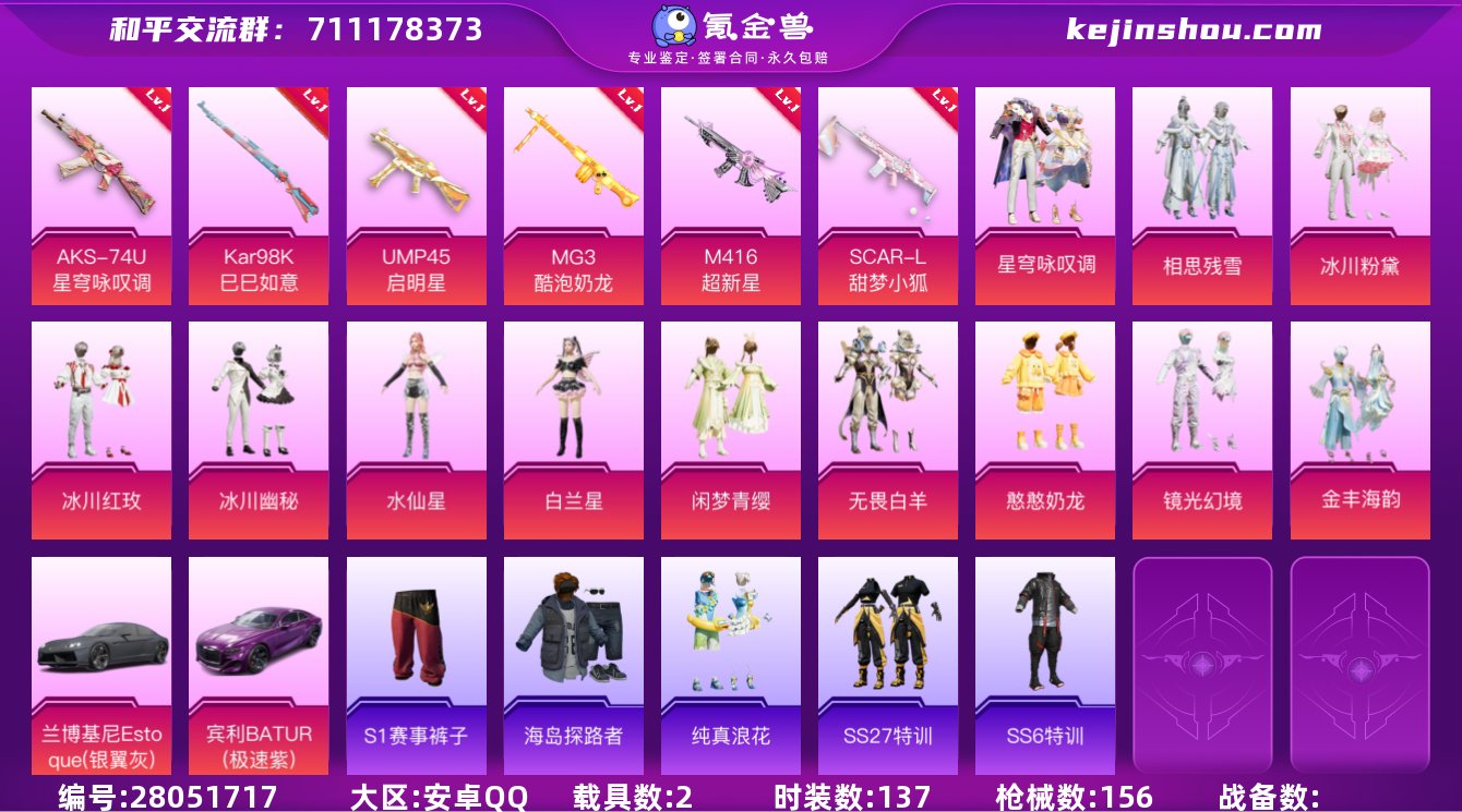 12粉装 6粉枪 2载具 4稀有装备 11...