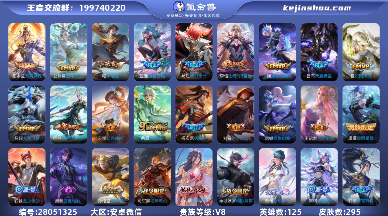 V8 1典藏 1珍品 17传说 295皮肤...