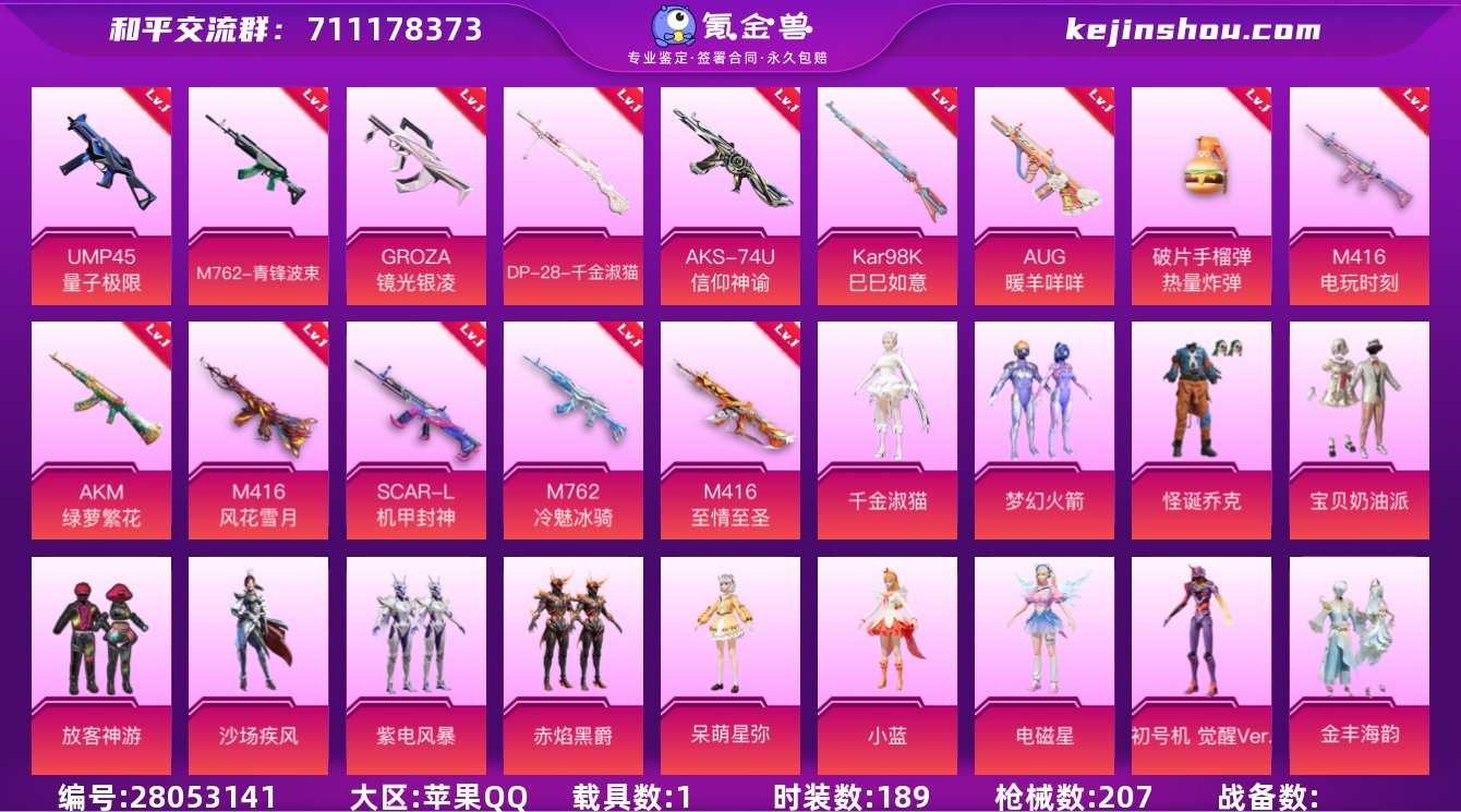 13粉装 14粉枪 1载具 10稀有装备 ...