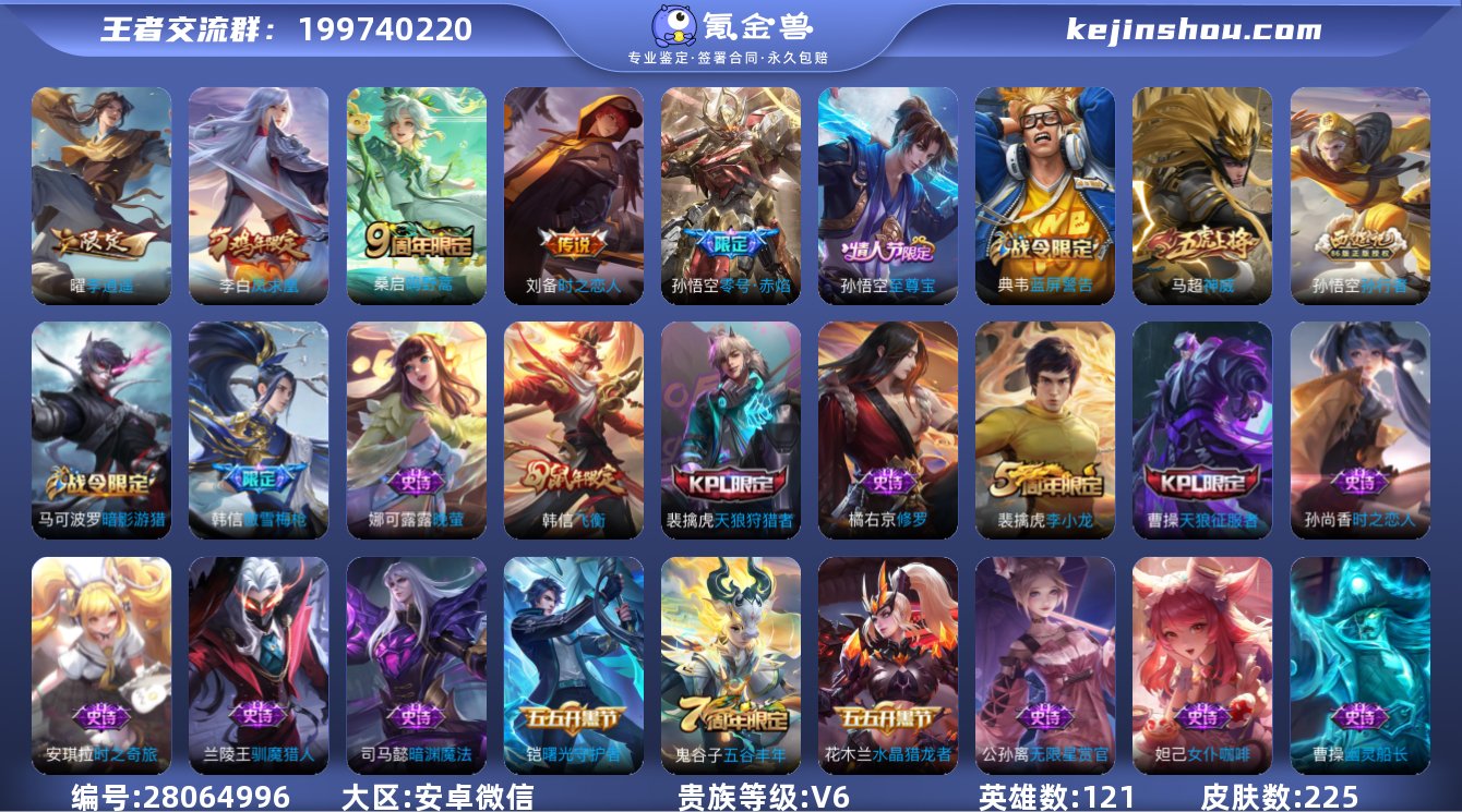 V6 5传说 225皮肤 121英雄 【5...