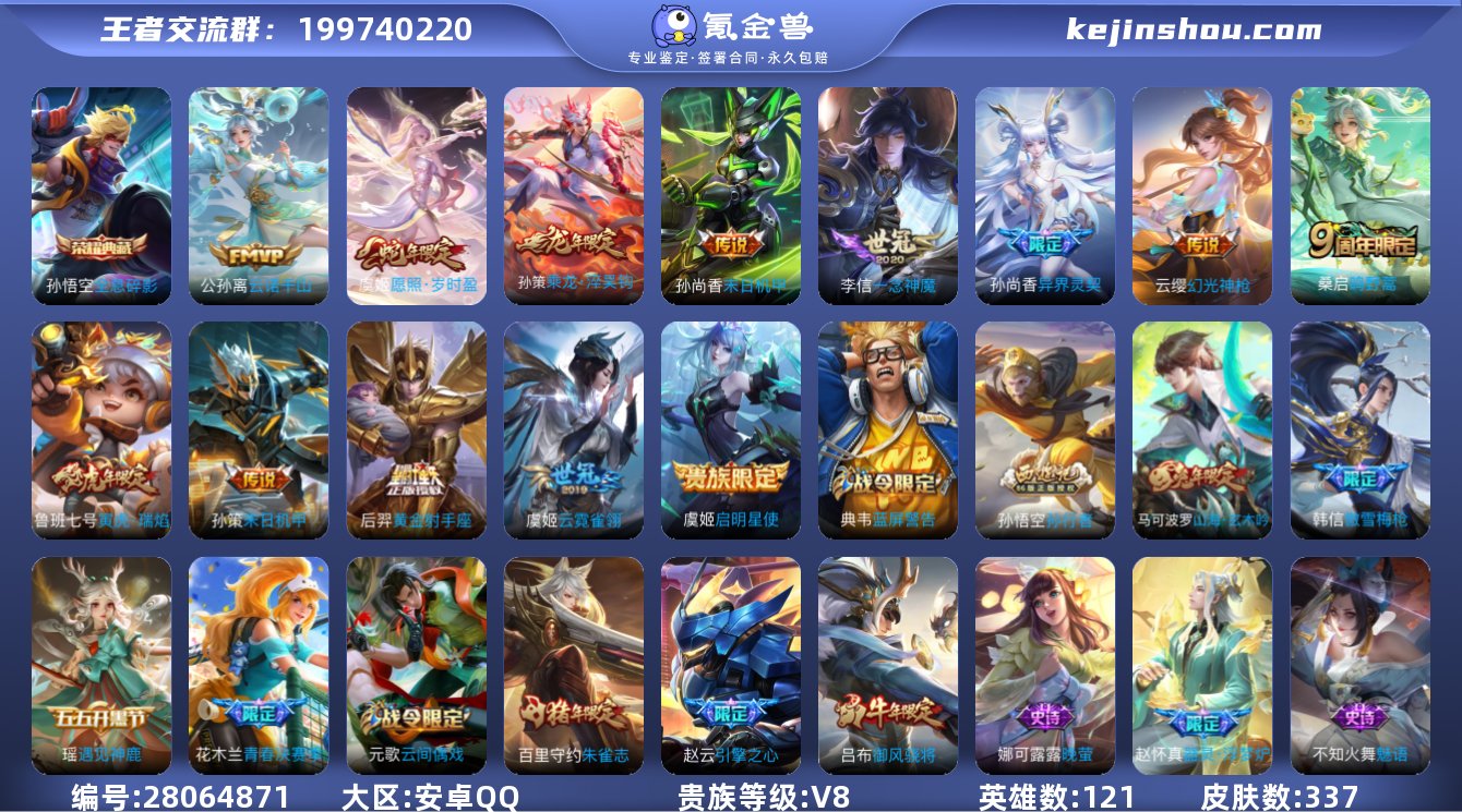 V8 1典藏 1珍品 13传说 337皮肤...