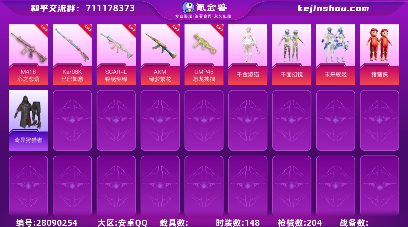 4粉装 5粉枪 1稀有装备 148套装 2...