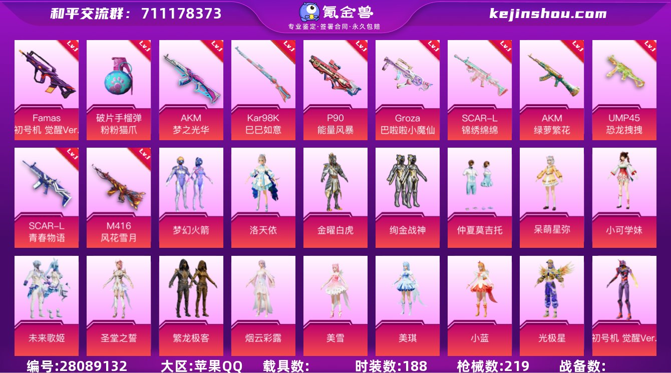 16粉装 11粉枪 1稀有装备 188套装...