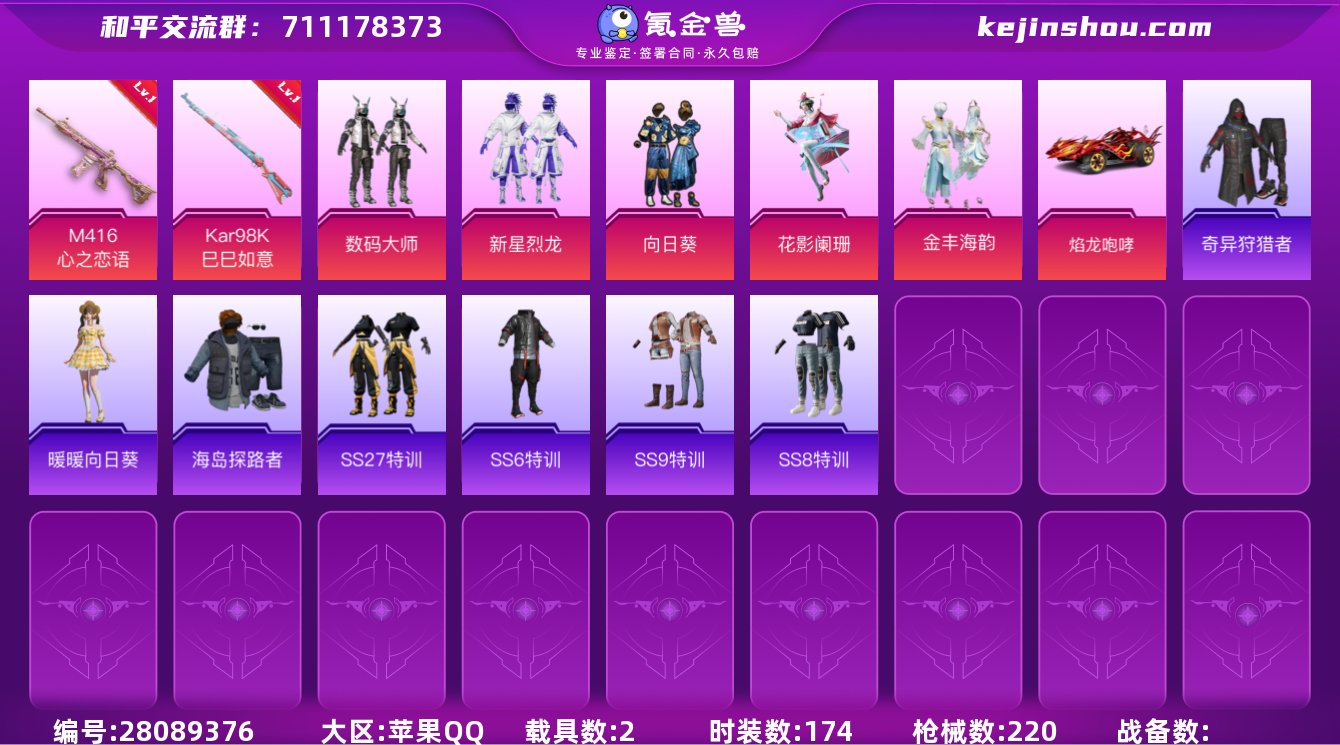 5粉装 2粉枪 2载具 1稀有装备 174...
