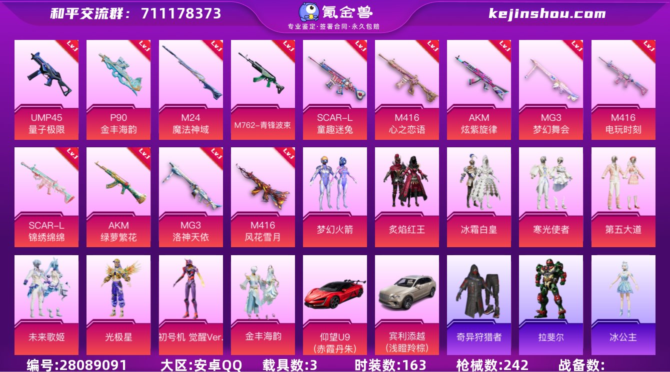 11粉装 13粉枪 3载具 2稀有装备 1...