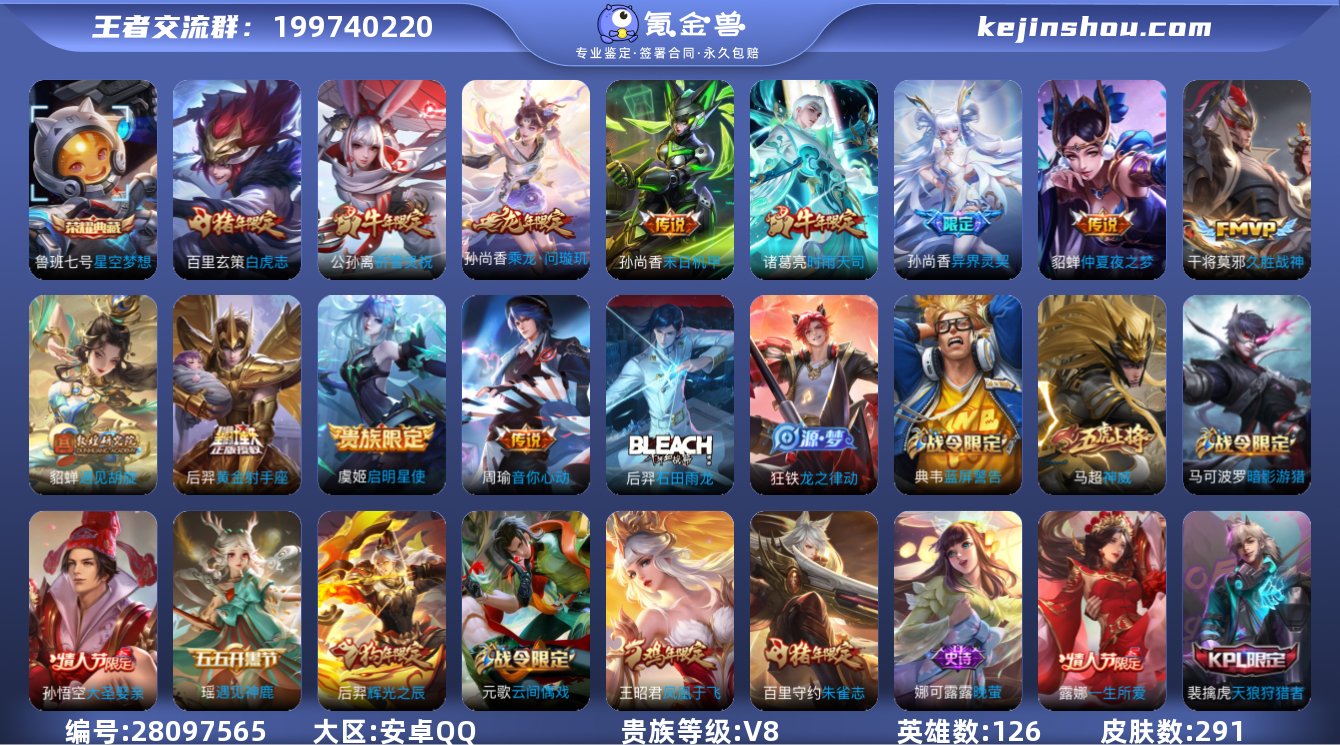 皇冠号 V8【小国苍/金标貂蝉/鲁班七号/...