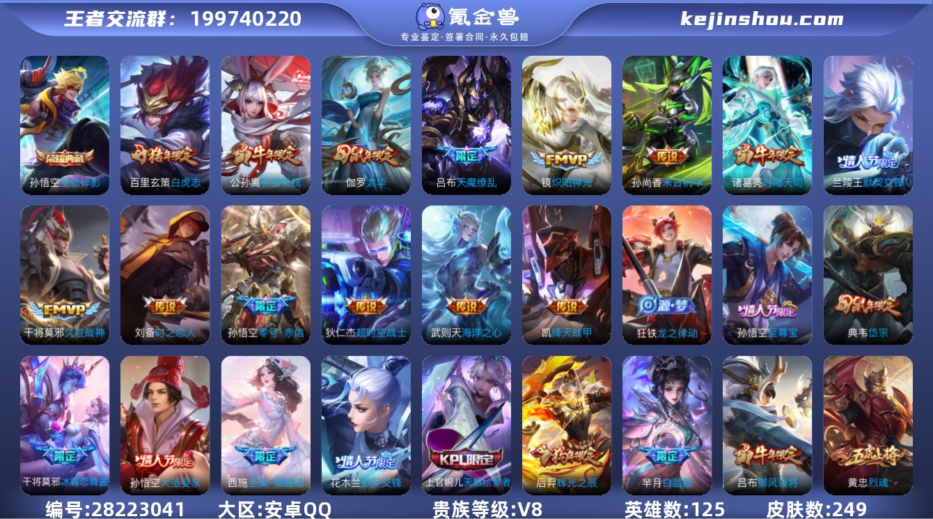 V8 1典藏 2珍品 15传说 249皮肤...