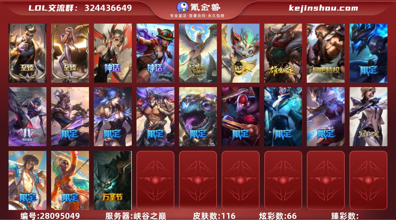 实名:不可修改 皮肤数:116 炫彩数:6...