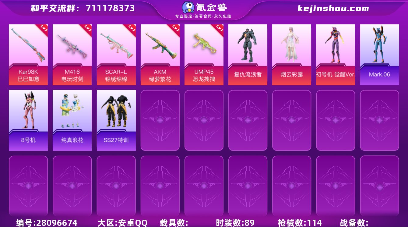 3粉装 5粉枪 2稀有装备 6印记 89套...