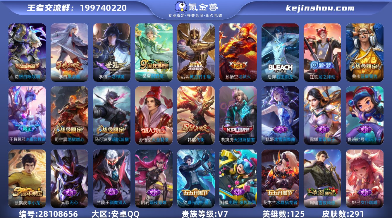 实名:可修改 英雄数:125 皮肤数:29...