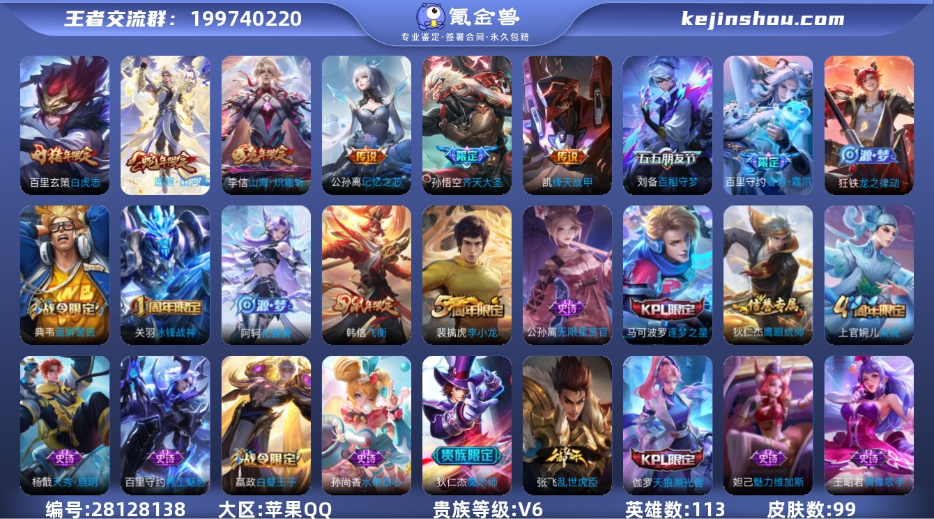 实名:可修改 英雄数:113 皮肤数:99...