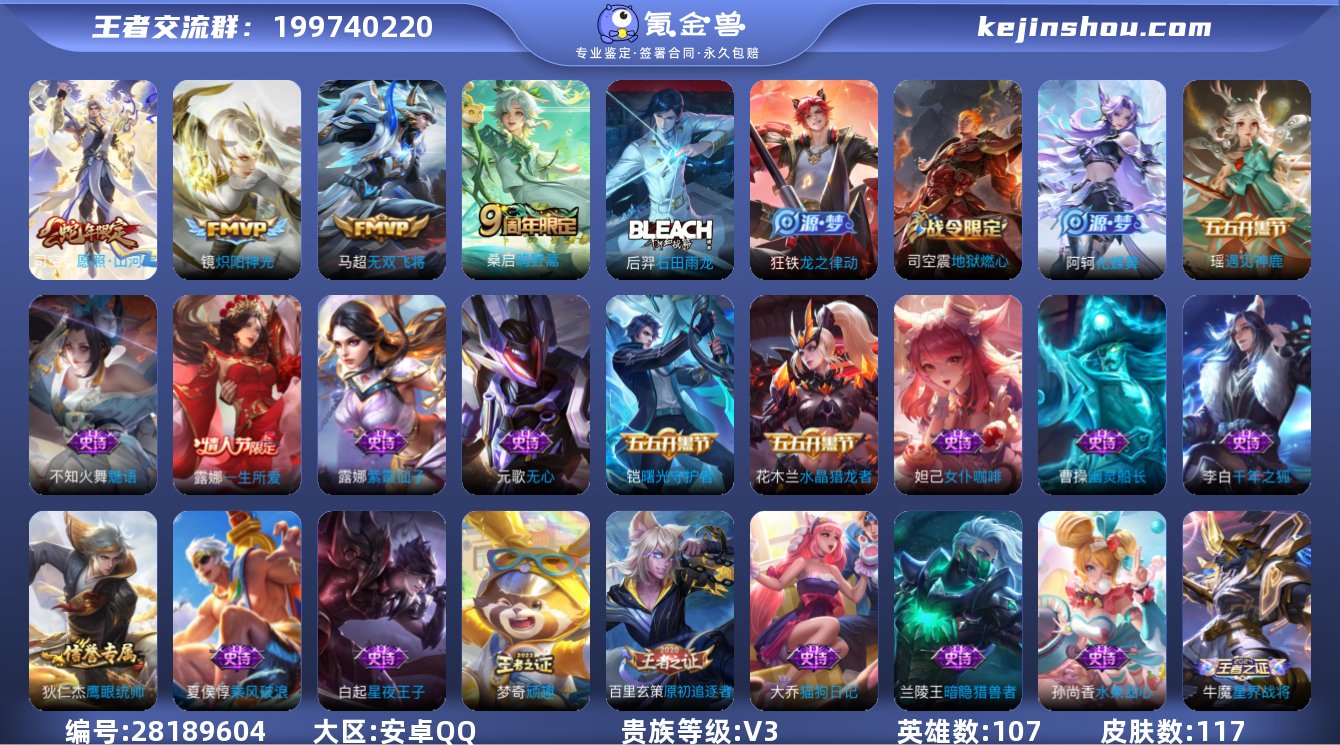 实名:可修改 英雄数:107 皮肤数:11...