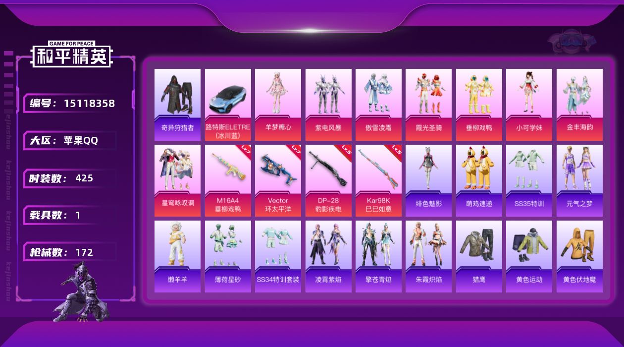 和平精英账号苹果QQ8粉装 4特效枪 1载具 13印记 可二次 可修改实名  安卓系统封号 不可转区
热门装扮】:奇异狩