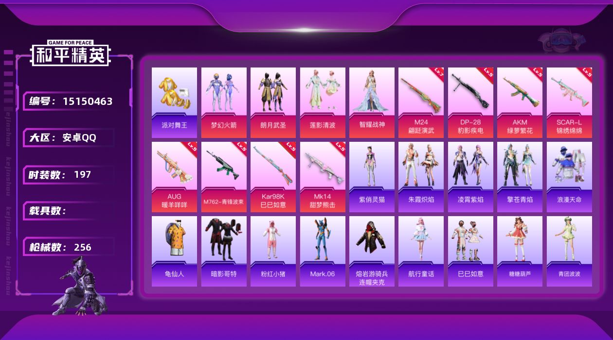 和平精英账号安卓QQ[15150463]【特价出售/店主推荐】地铁满天赋 安卓 手Q-4粉装-8特效枪-0载具-4粉色飞行器-7.8W热力值-19王牌印记-197套装-256枪皮【热门品类】：粉装-梦幻火箭，绝对防御上衣