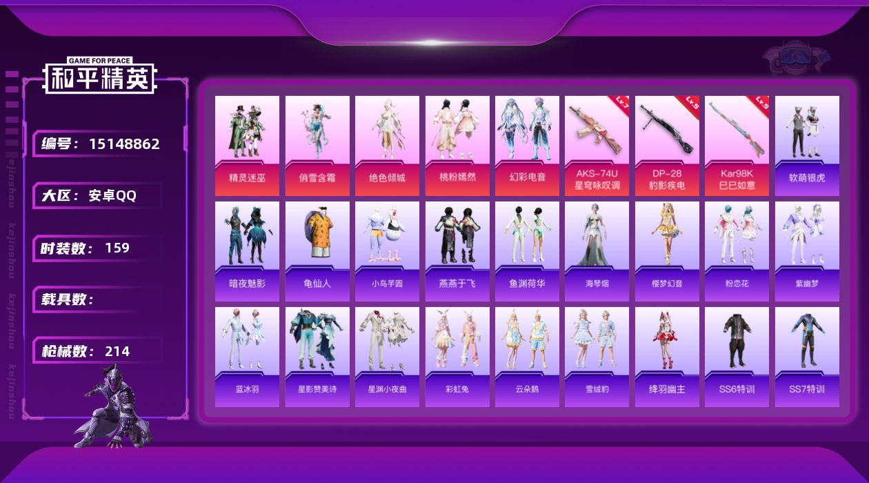 和平精英账号安卓QQ[15148862]可二次【店主推荐捡漏号！可直接换绑】/地铁满天赋 安卓 手Q-5粉装-3特效枪-3粉色飞行器-7.1w热力值-12王牌印记-159套装-214枪皮【热门品类】：套装-龟仙人【粉色套