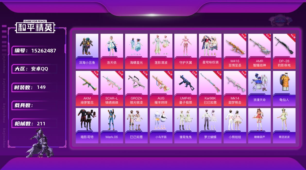 和平精英账号安卓QQ[15262487]【店主推荐捡漏号！可直接换绑】M416-至情至圣(九级)/地铁满天赋 安卓 手Q-5粉装-10特效枪-4粉色飞行器-6.7w热力值-16王牌印记-149套装-211枪皮【热门品类】