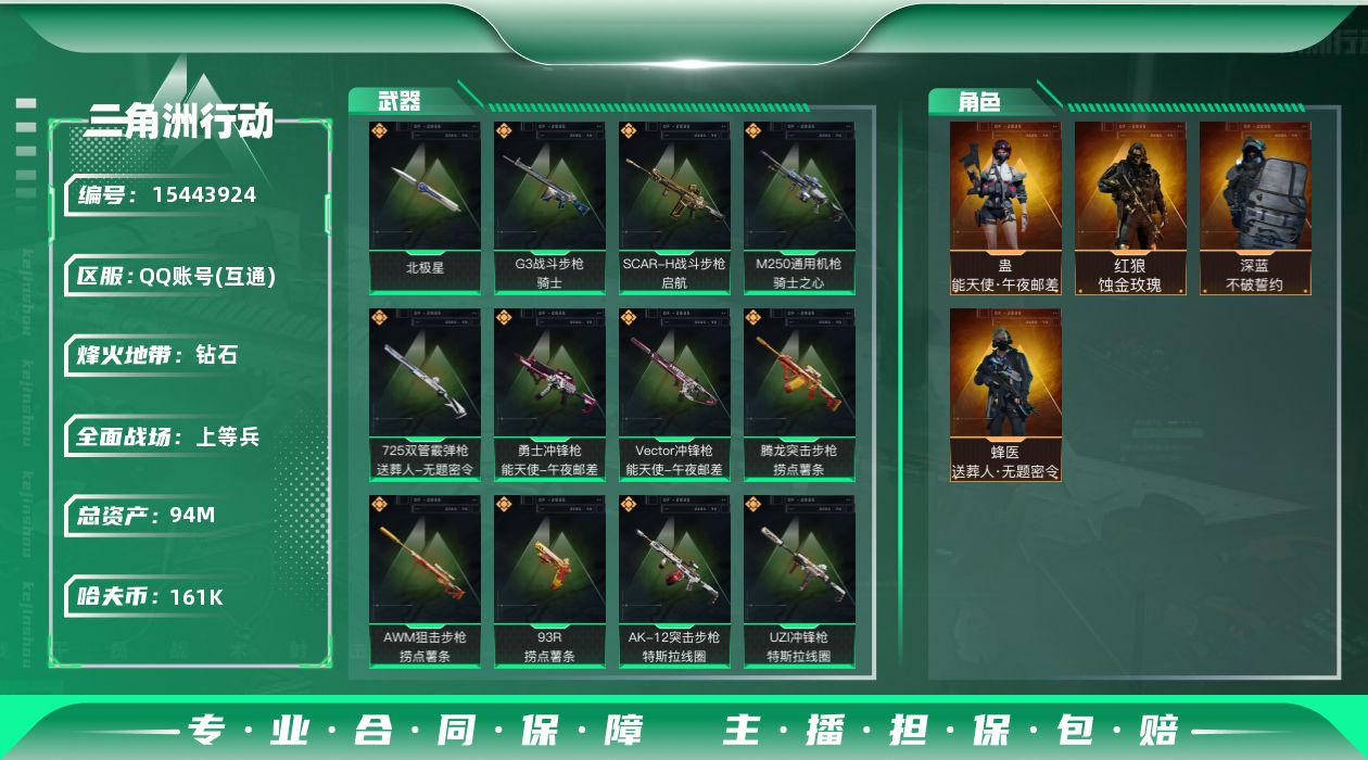 三角洲行动账号QQ【店主推荐捡漏号！可直接换绑】总资产94m 161k哈伏币-60m流动资产-60烽火等级-钻石-18