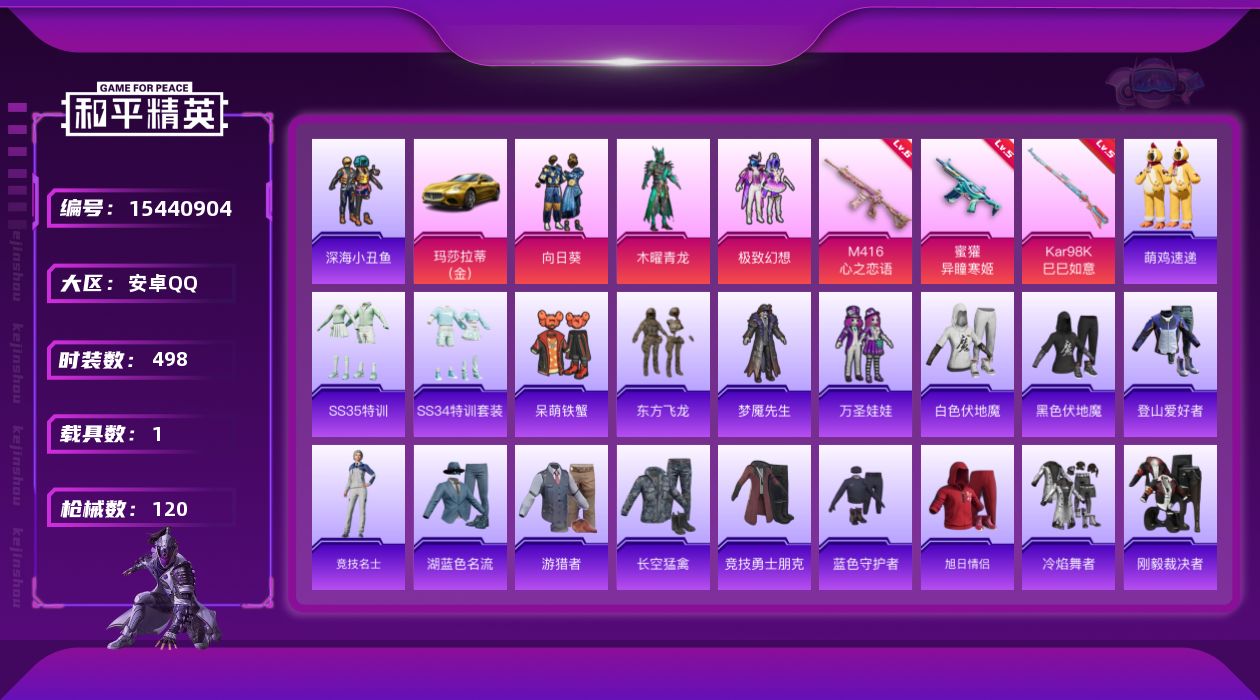 和平精英账号安卓QQ[15440904]2粉装 3特效枪 1载具 11印记 可二次 可修改实名 
【热门装扮】:木曜青龙