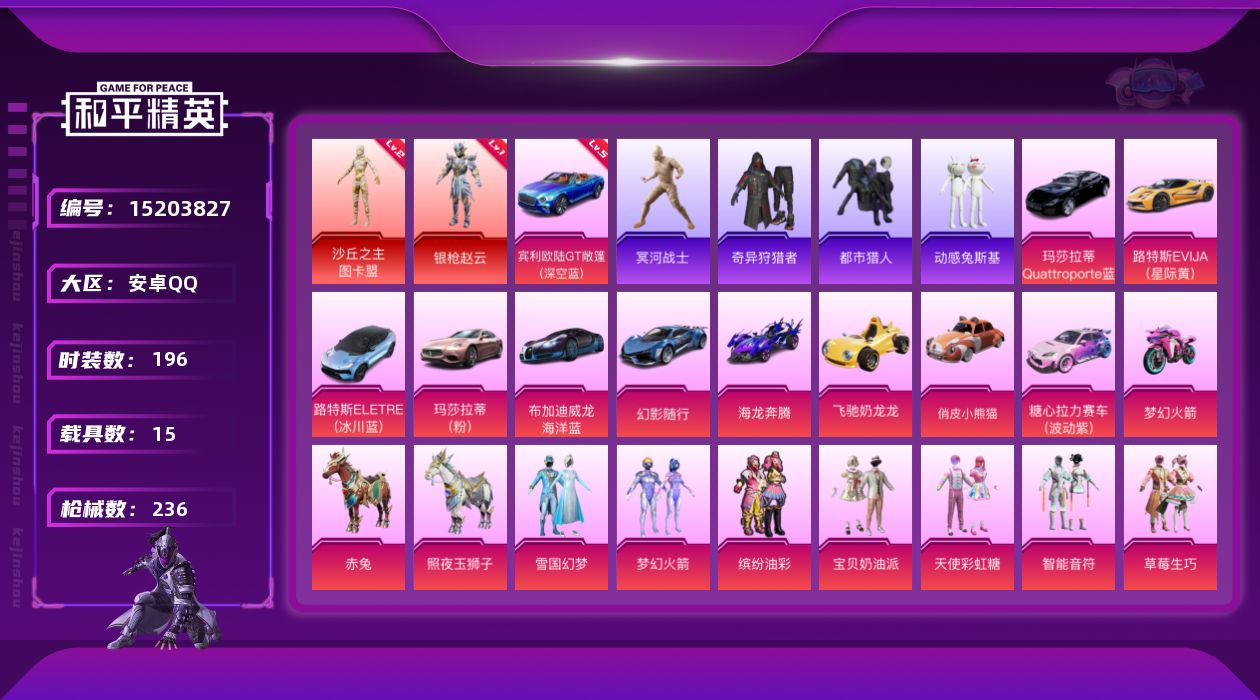 和平精英账号安卓QQ[15203827]可二次【店主推荐捡漏号！可直接换绑】/素材身法号/老木乃伊/宾利欧陆GT敞篷（深空蓝）(五级) 安卓 手Q-2神装-36粉装-13特效枪-15载具-6粉色飞行器-11w热力值-13