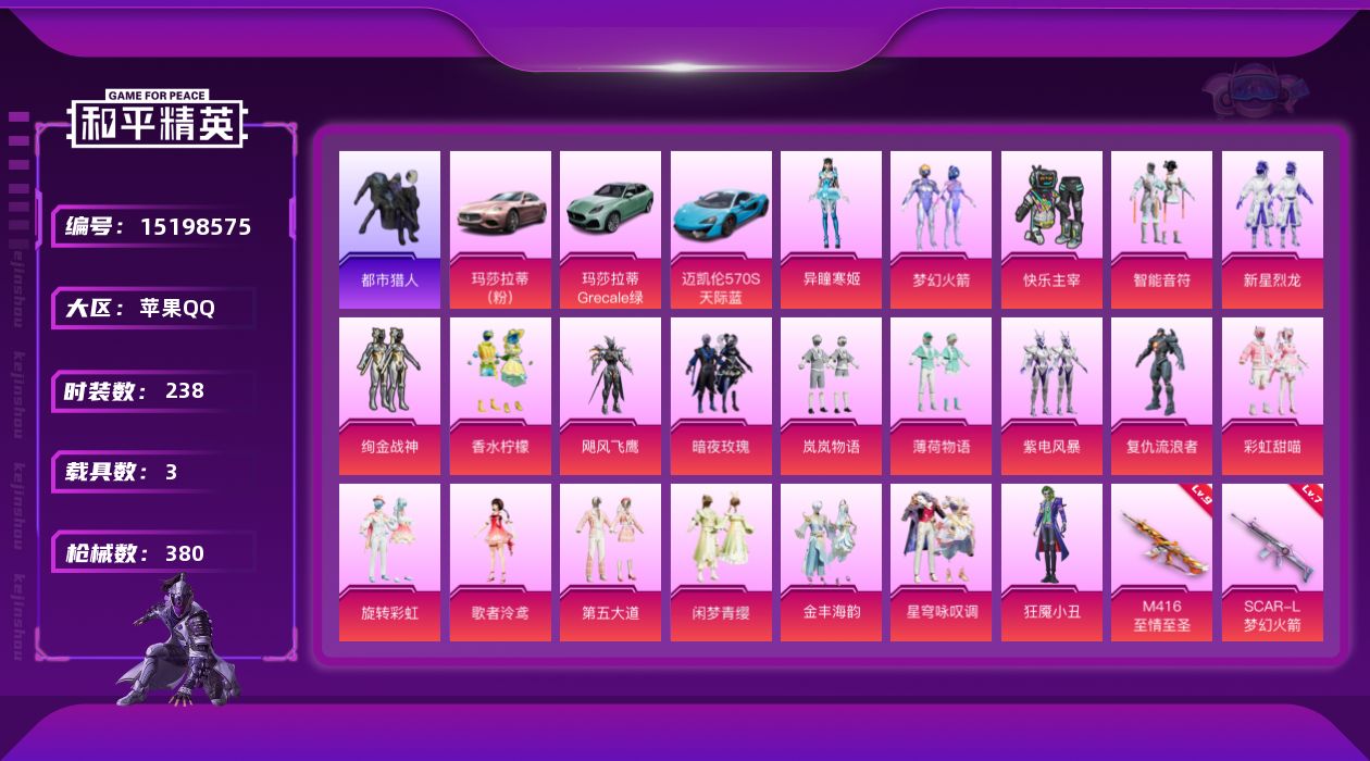 和平精英账号苹果QQ[15198575]可二次【店主推荐捡漏号！可直接换绑】/素材身法号/M416-至情至圣(九级)/绝世印记1/地铁满天赋 苹果 手Q-21粉装-22特效枪-3载具-7粉色飞行器-12.9w热力值-19