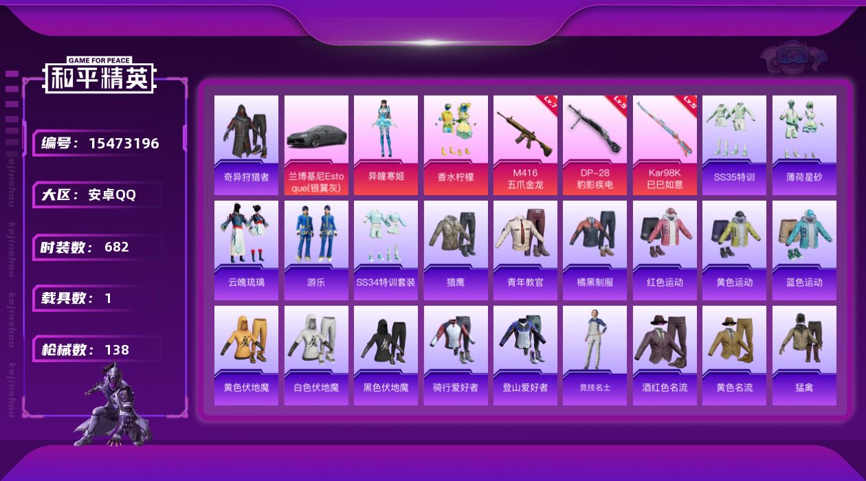 和平精英账号安卓QQ2粉装 3特效枪 1载具 14印记 可二次 可修改实名 
【热门装扮】奇异狩猎者,异瞳寒姬,香水柠檬