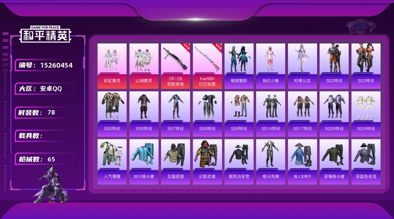 和平精英账号安卓QQ[15260454]【店主推荐捡漏号！可直接换绑】   地铁满天赋 安卓 手Q-2粉装-2特效枪-0载具-0粉色飞行器-21998热力值-1王牌印记-78套装-65枪皮【热门品类】：套装-粉红小猪【粉