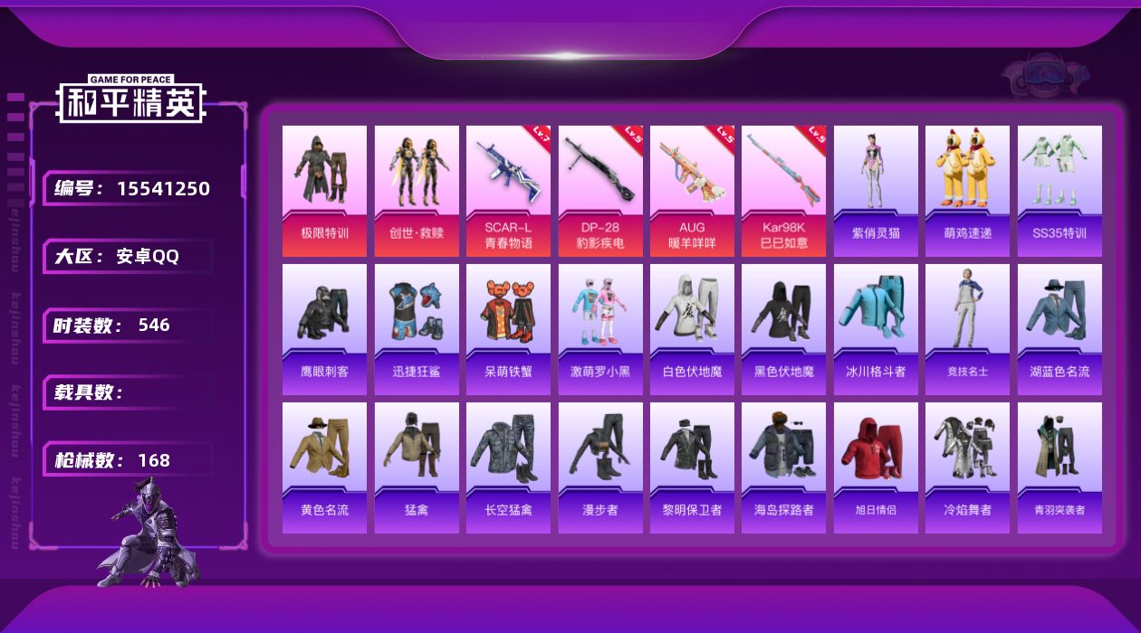 和平精英账号安卓QQ[15541250]2粉装 4特效枪 10印记 可二次 可修改实名 
【热门装扮】极限特训,创世·救