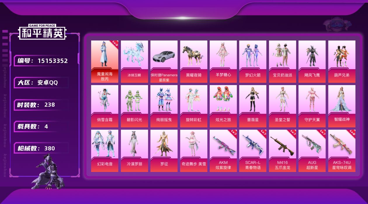 和平精英账号安卓QQ[15153352]【店主推荐捡漏号！可直接换绑】/素材身法号/璀璨碎片1200/地铁满天赋 安卓 手Q-1神装-18粉装-12特效枪-4载具-9粉色飞行器-12.8w热力值-19王牌印记-238套装