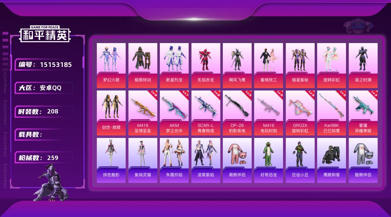 和平精英账号安卓QQ[15153185]【店主推荐捡漏号！可直接换绑】/满级m4至情至胜 素材身法号/地铁满天赋 安卓 手Q-10粉装-8特效枪-1粉色飞行器-8.2w热力值-7王牌印记-208套装-259枪皮【热门品类