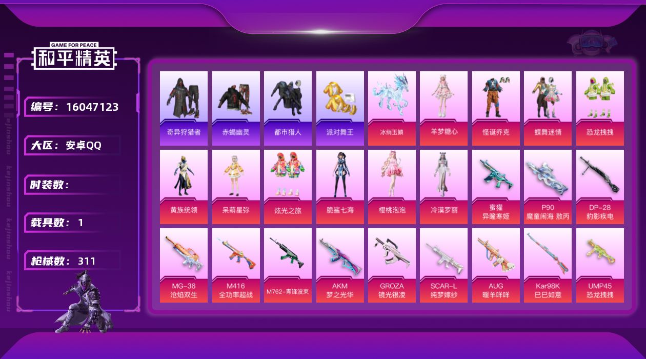 和平精英账号安卓QQ身法素材号,10w热力值,赤蝎幽灵/都市猎人/派对舞王小金鞋/梦幻火箭/炫光之旅/小丑怪诞乔克/蝶舞