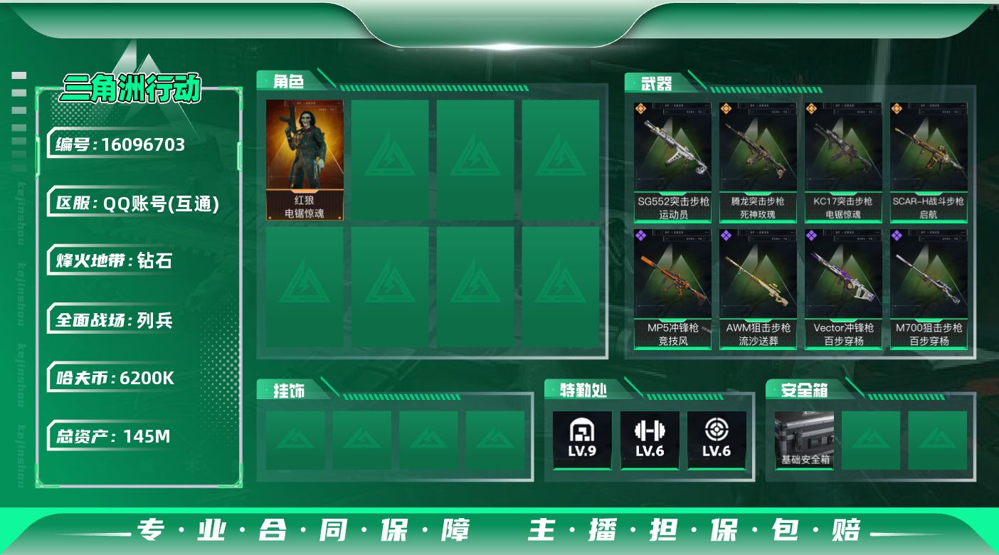 三角洲行动账号QQ总资产：145.2M, 哈夫币：6200K ;总资产(M)：145M/哈夫币(K)：6200K/哈夫