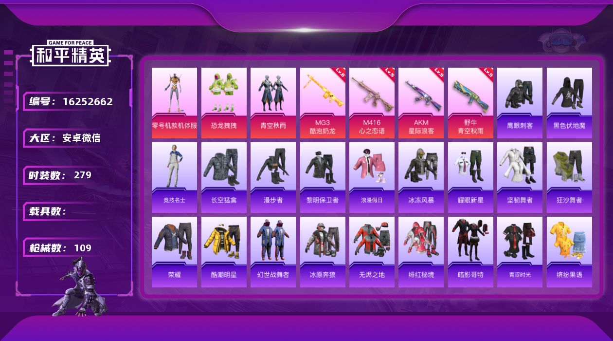 和平精英账号安卓微信3粉装 4特效枪 8印记 可二次 可修改实名 
【热门装扮】零号机款机体服(黄螳螂),恐龙拽拽,青空