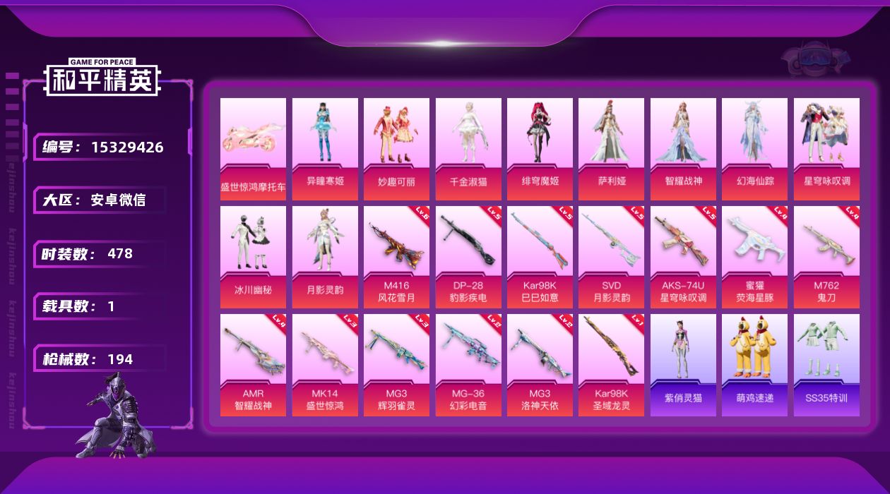 和平精英账号安卓微信[15329426]10粉装 13特效枪 1载具 10印记 可二次 可修改实名  安全保护中
【热门