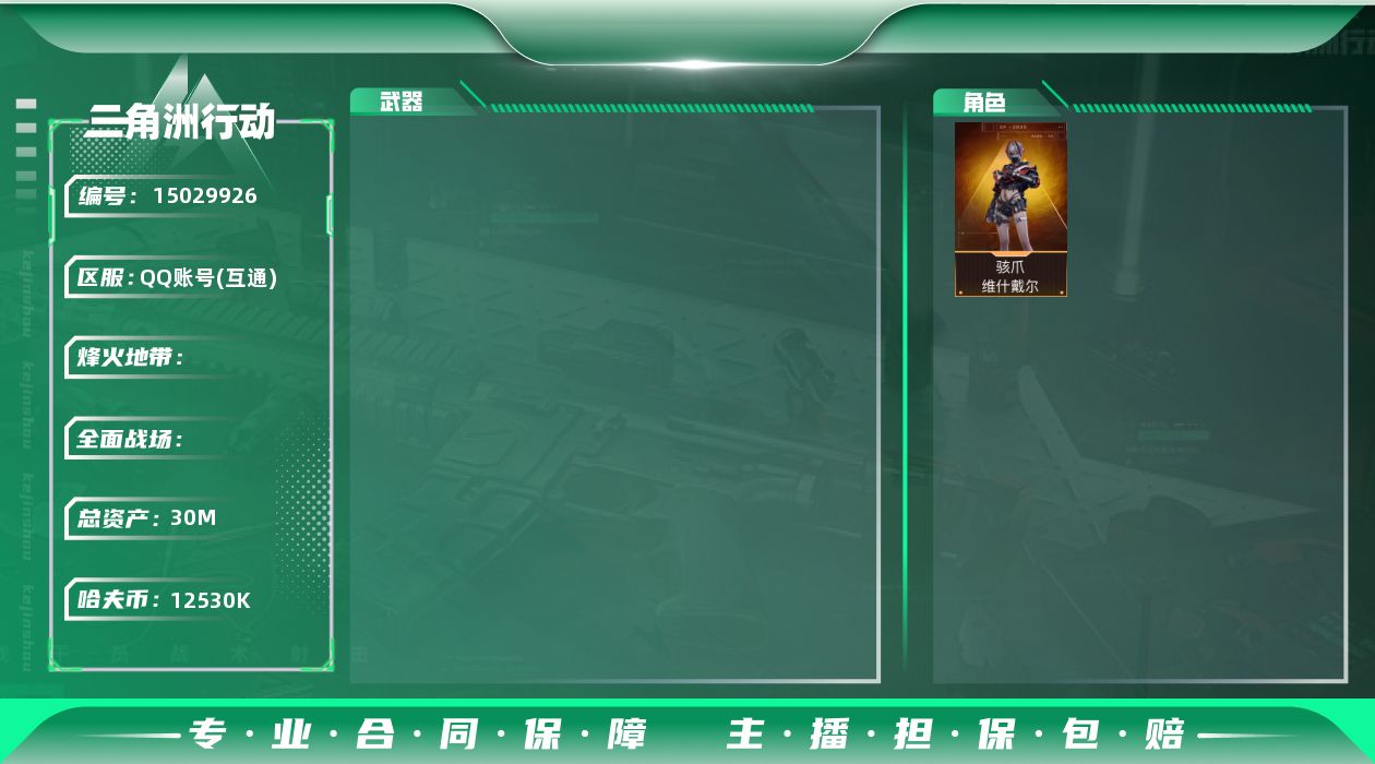 三角洲行动账号QQ[15029926]JHS2642-总资产30.2m-1253w哈夫币【仓库5,体力2,耐力1】【骇爪-维什戴尔】